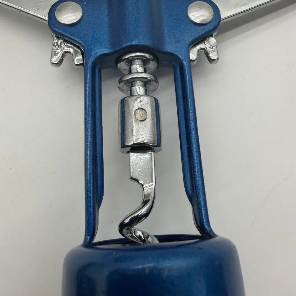 Vintage Blue True Soared Winged Corkscrew with Bottle Opener - Open Spiral Worm
